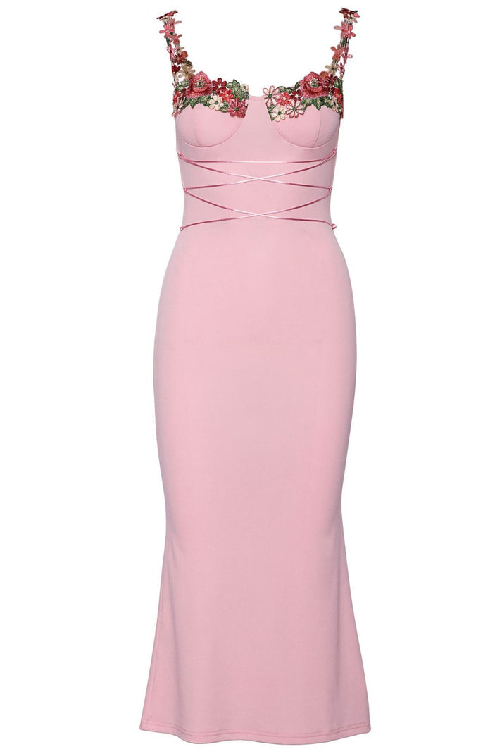ROSE WHISPER Pembe Çiçek İşlemeli Askılı Elbise