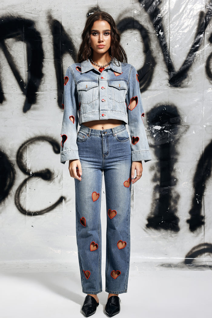 HEARTBEAT Kalp Detaylı Düz Paça Jean Pantolon