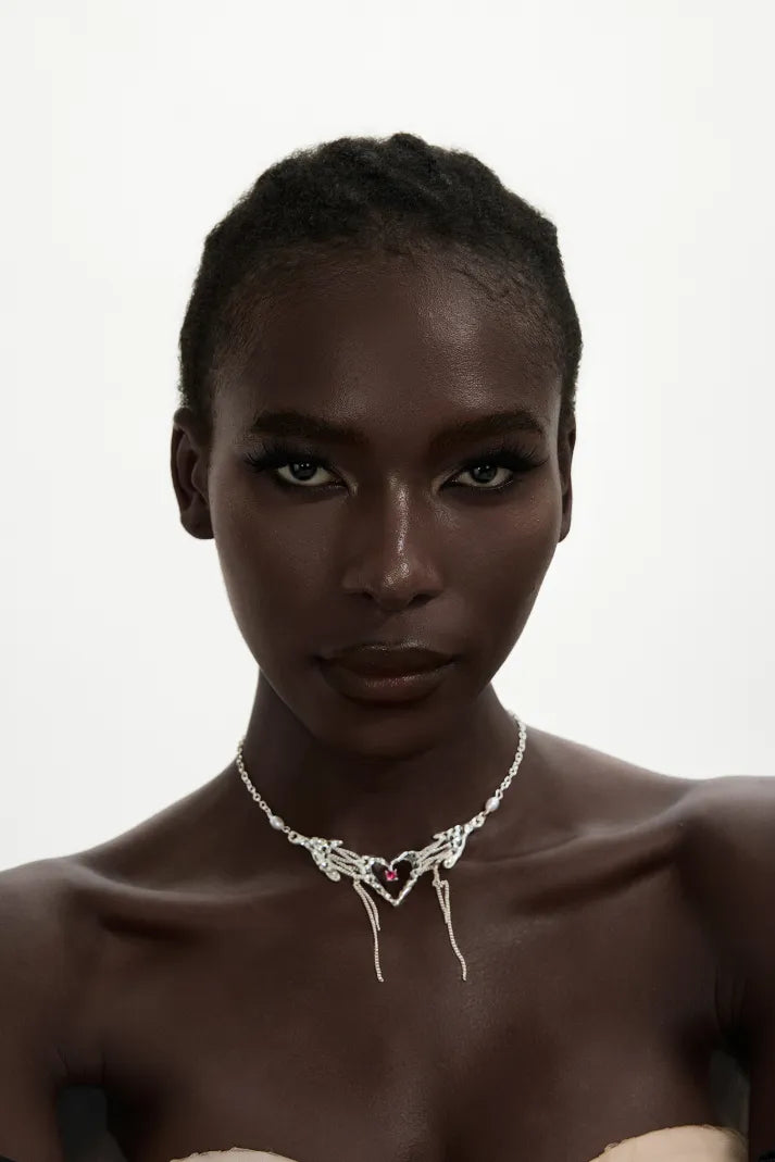 CRAVELLE Gümüş Kalpli ve Zincir Detaylı Gotik Choker Kolye