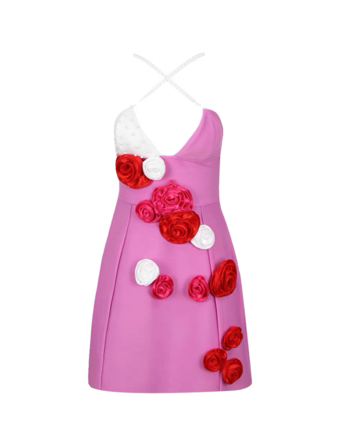 BARBIE 3D Çiçek İşlemeli Askılı Mini Elbise