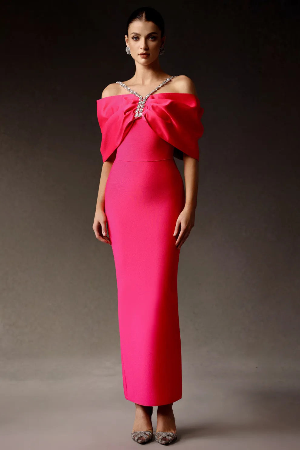CADENCE - Kristalli Maksi Elbise / Fuşya (Pink Radiance)