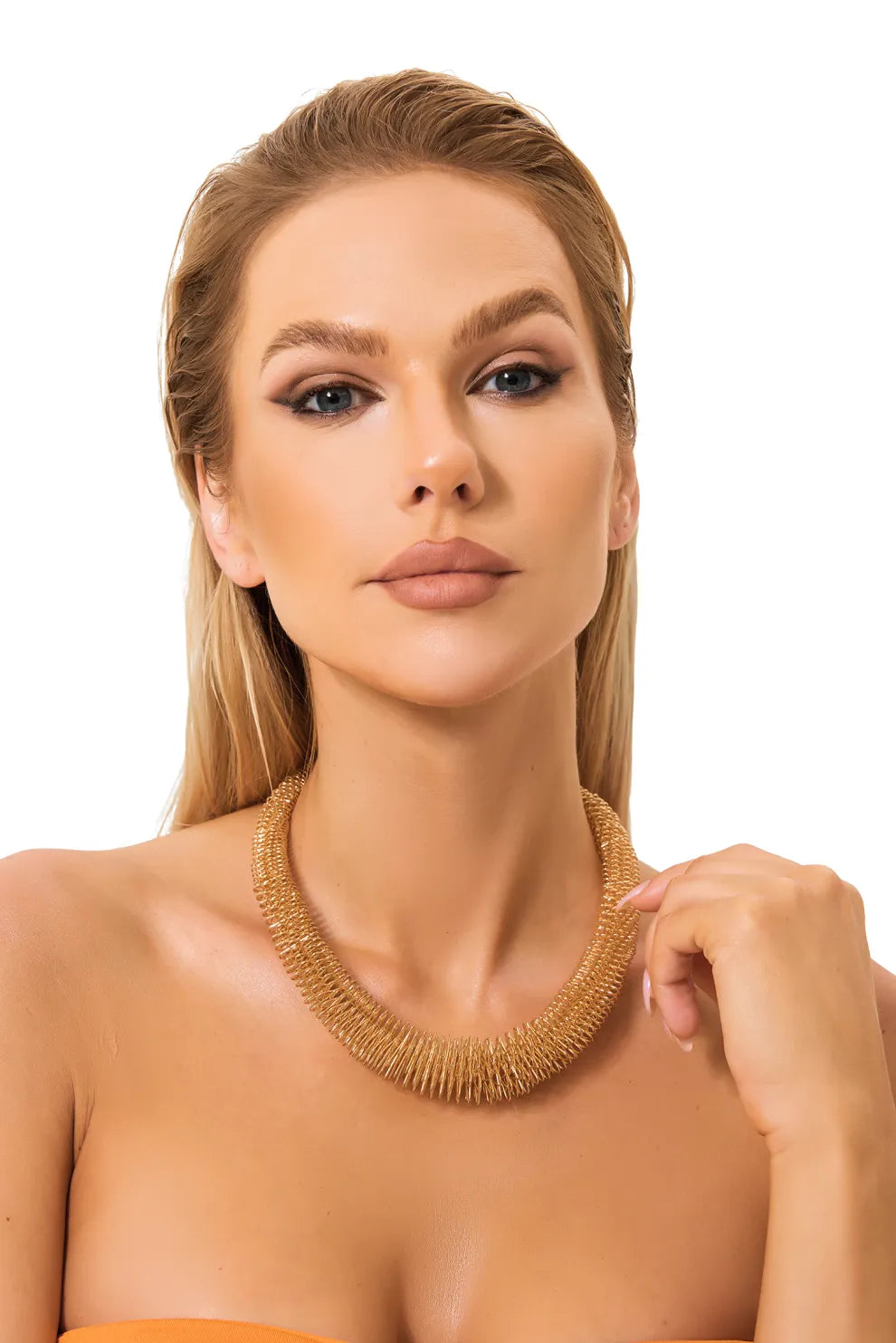 HELIX Sarmal Dokulu Gold Tasarım Kolye