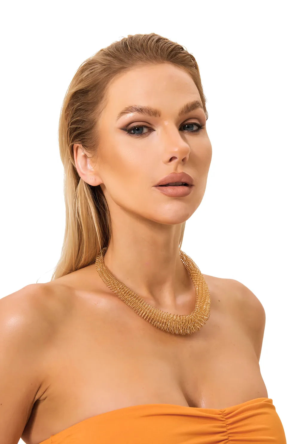 HELIX Sarmal Dokulu Gold Tasarım Kolye