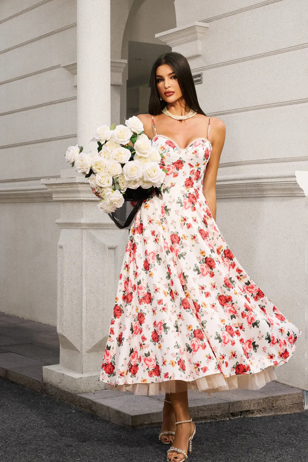 MELISSA – Güllü Romantik Midi Elbise