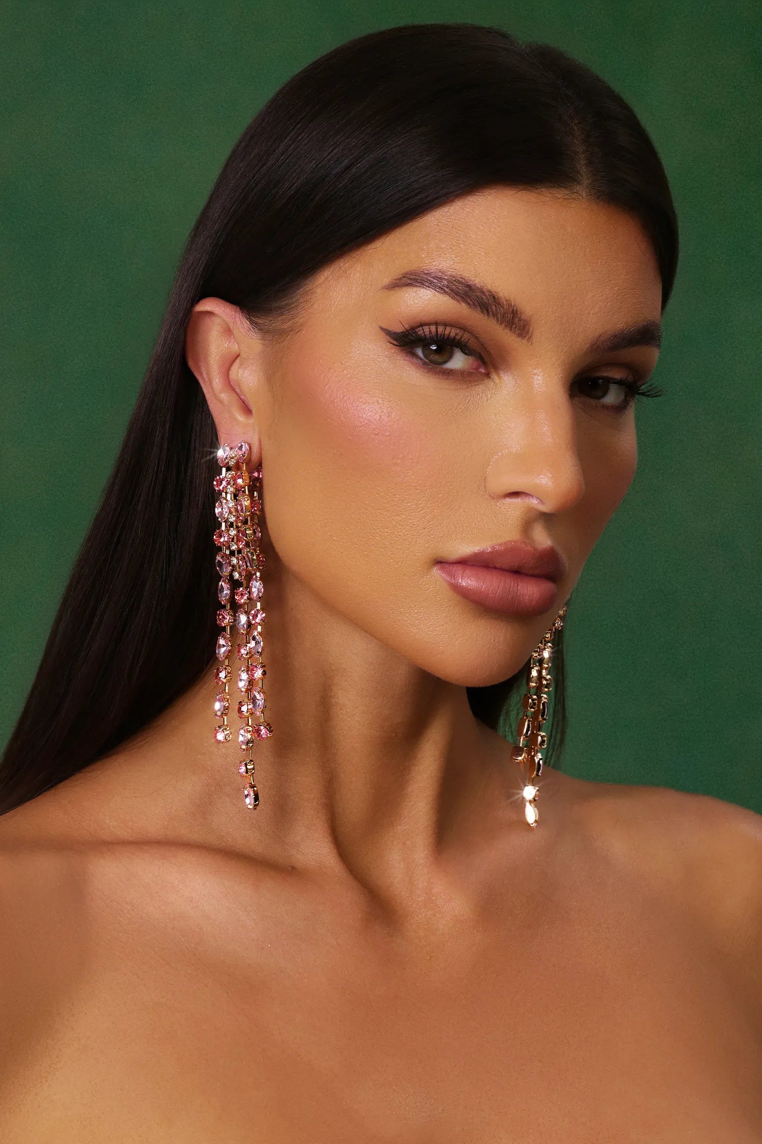 CAMELIA Pembe Markiz Kesim Kristal Küpe
