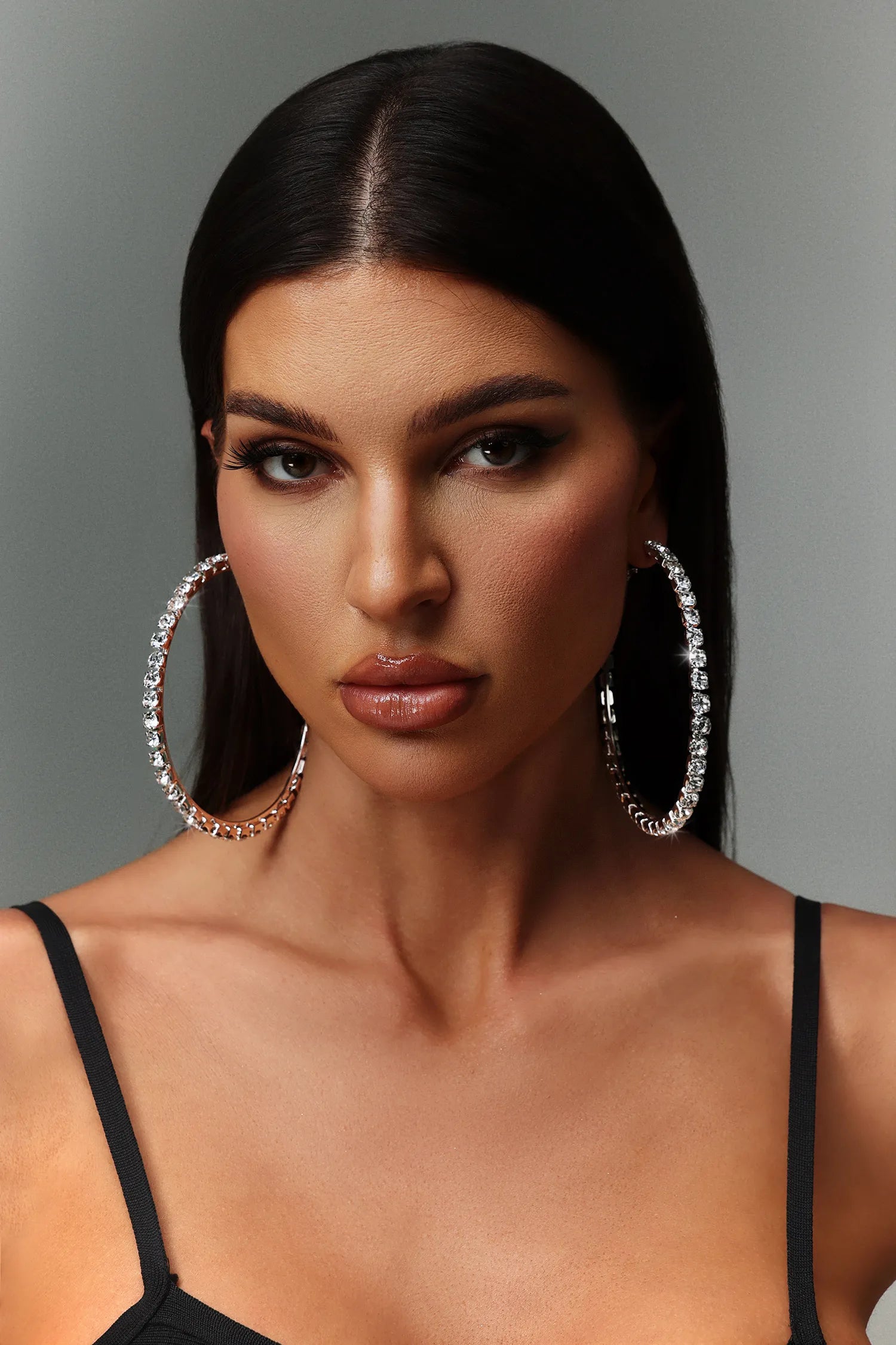 JOLIE Kristal Taşlı Gümüş Halka Küpe