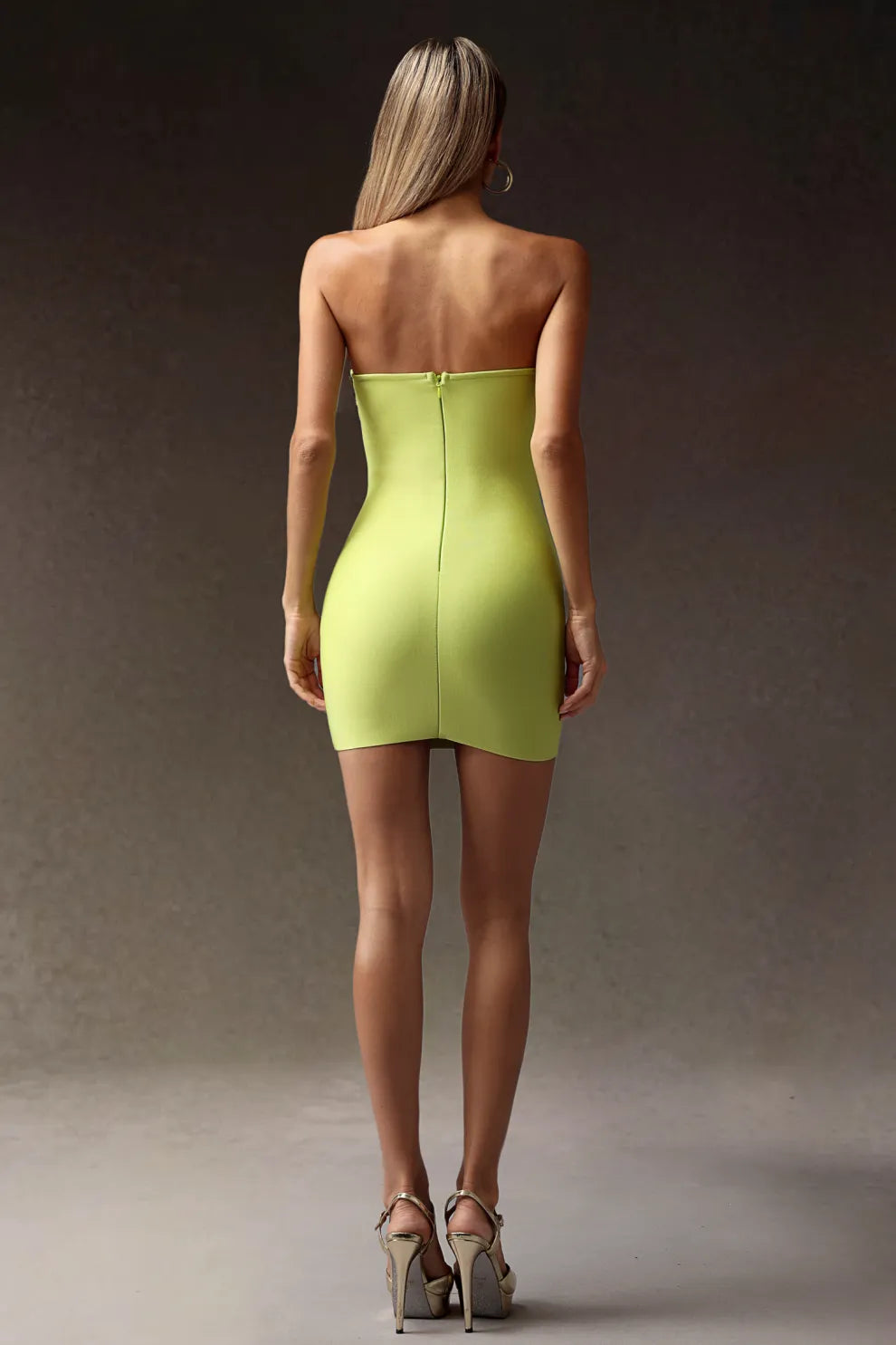 ANNA – Lime Işıltılı Taş Detaylı Cut-Out Mini Elbise