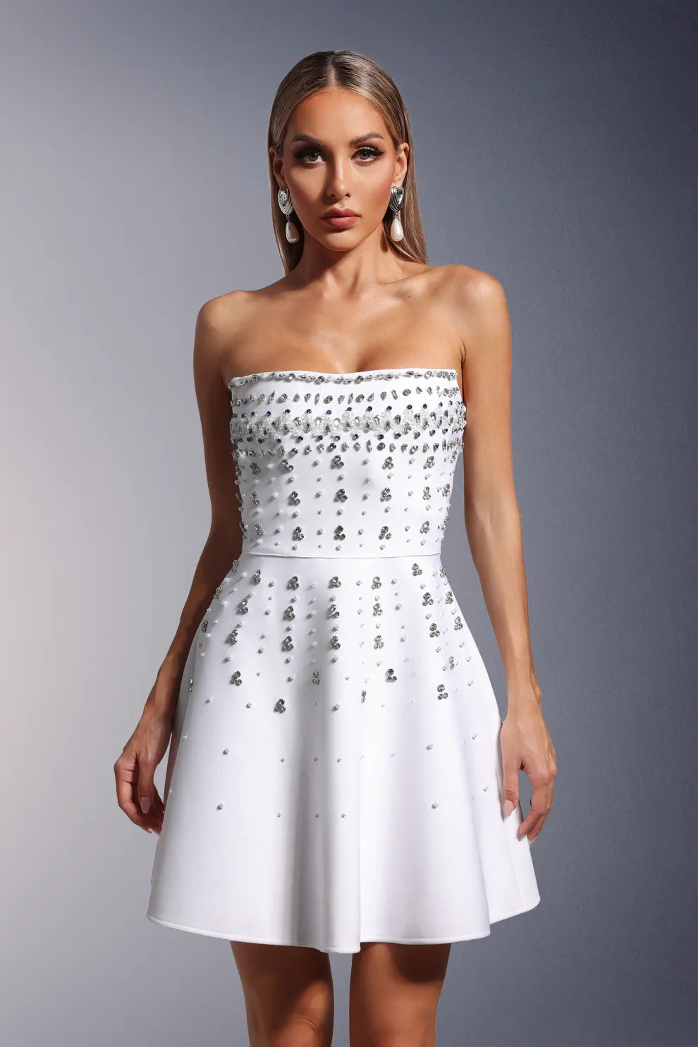 GEYSHA - Straplez Beyaz Mini Elbise