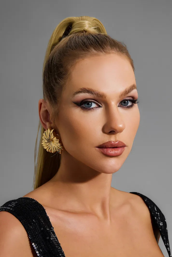 HELIOS Yelpaze Formlu Gold Küpe
