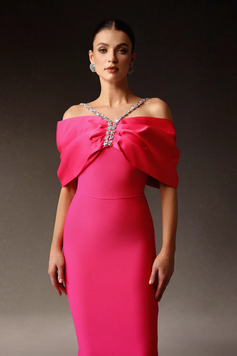 CADENCE - Kristalli Maksi Elbise / Fuşya (Pink Radiance)