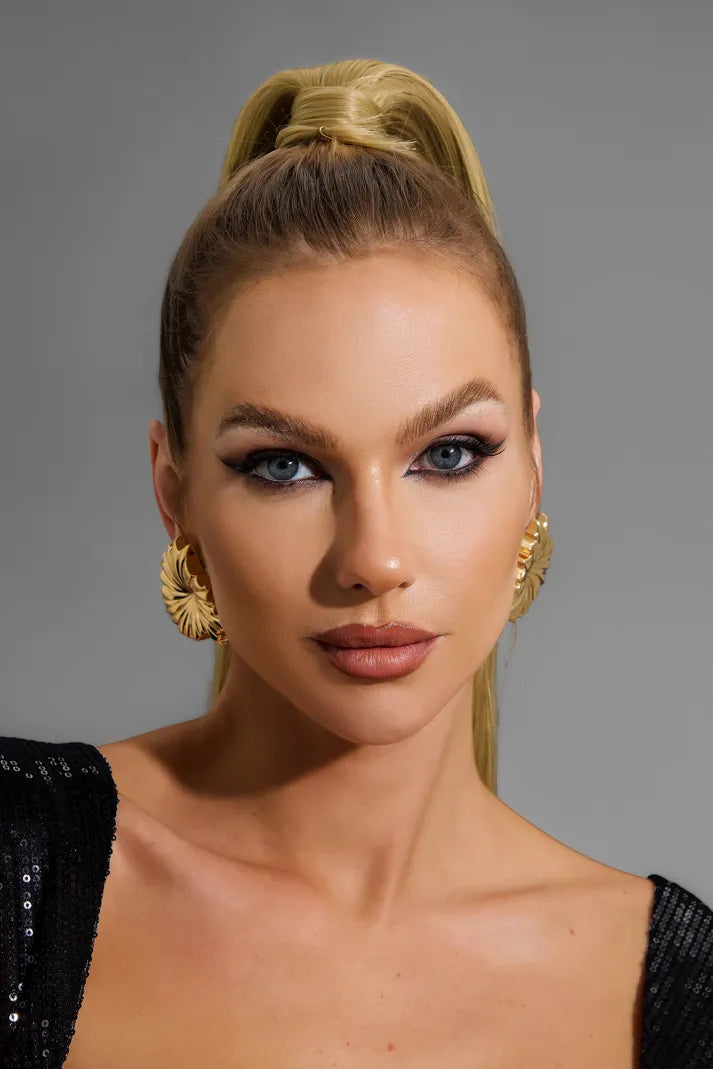 HELIOS Yelpaze Formlu Gold Küpe