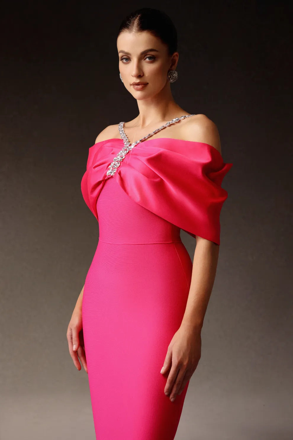 CADENCE - Kristalli Maksi Elbise / Fuşya (Pink Radiance)