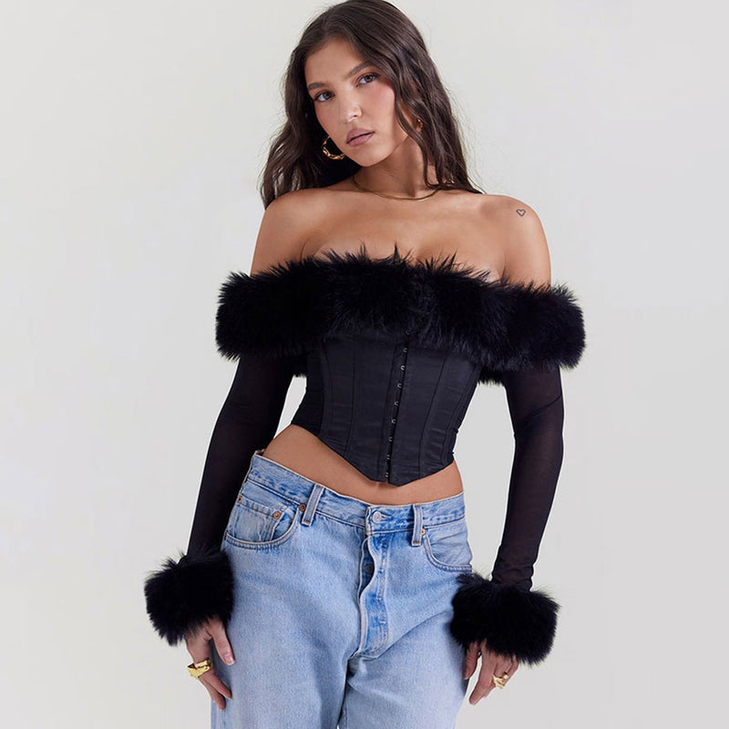 NOIR FROST Kürk Detaylı Korse Bluz