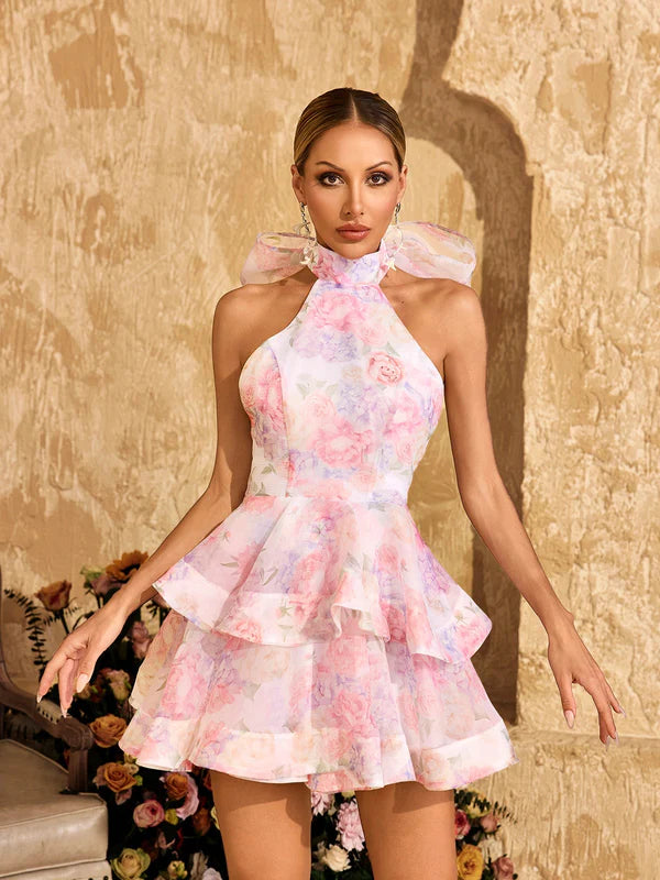 JOLIE Fiyonk Detaylı Sırtı Açık Mini Pembe Elbise