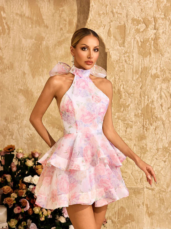 JOLIE Fiyonk Detaylı Sırtı Açık Mini Pembe Elbise