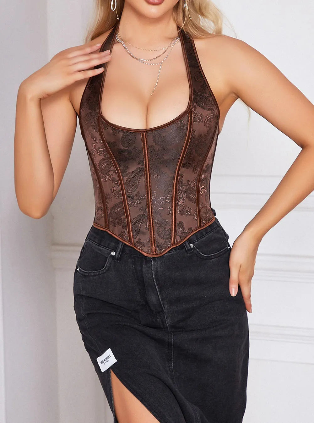 EMBERLYN Paisley Desenli Halter Yaka Büstiyer