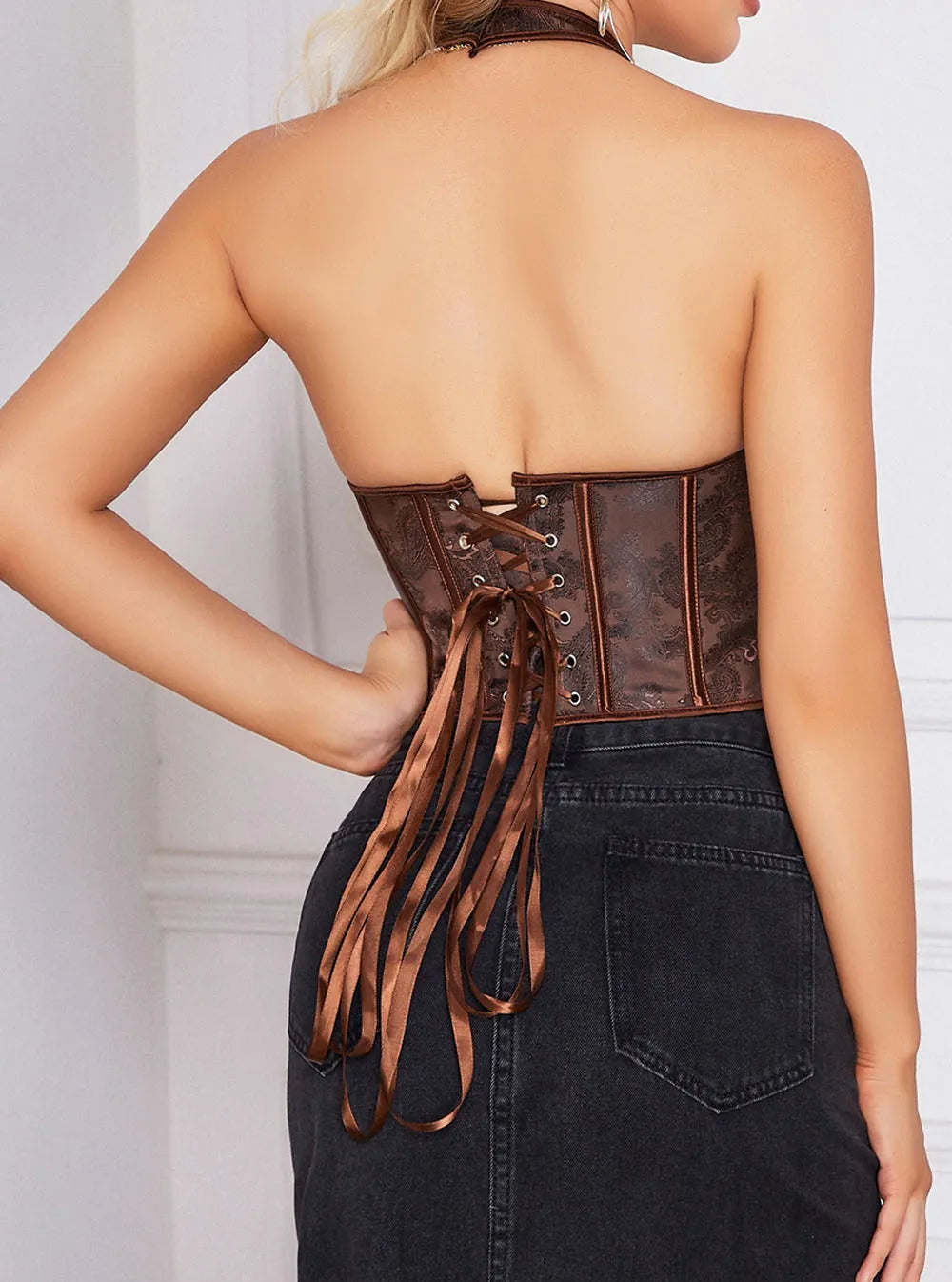EMBERLYN Paisley Desenli Halter Yaka Büstiyer