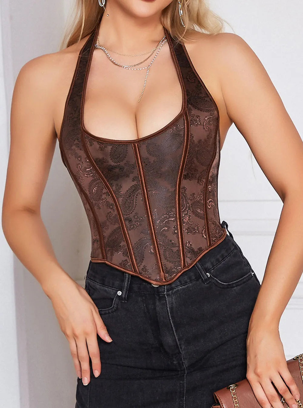 EMBERLYN Paisley Desenli Halter Yaka Büstiyer