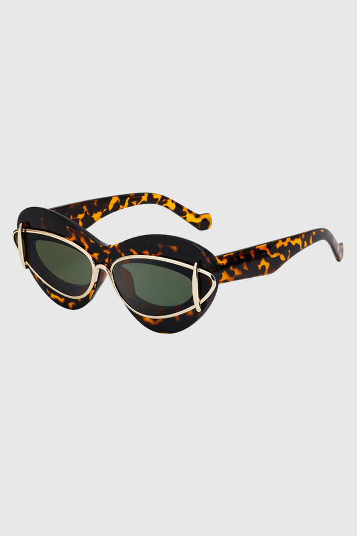 PANACHE Retro Çerçeveli Leopar Desenli Güneş Gözlüğü