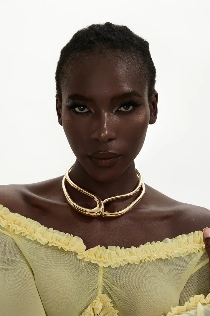 FLUENTA Gold Renk Metal Choker Kolye
