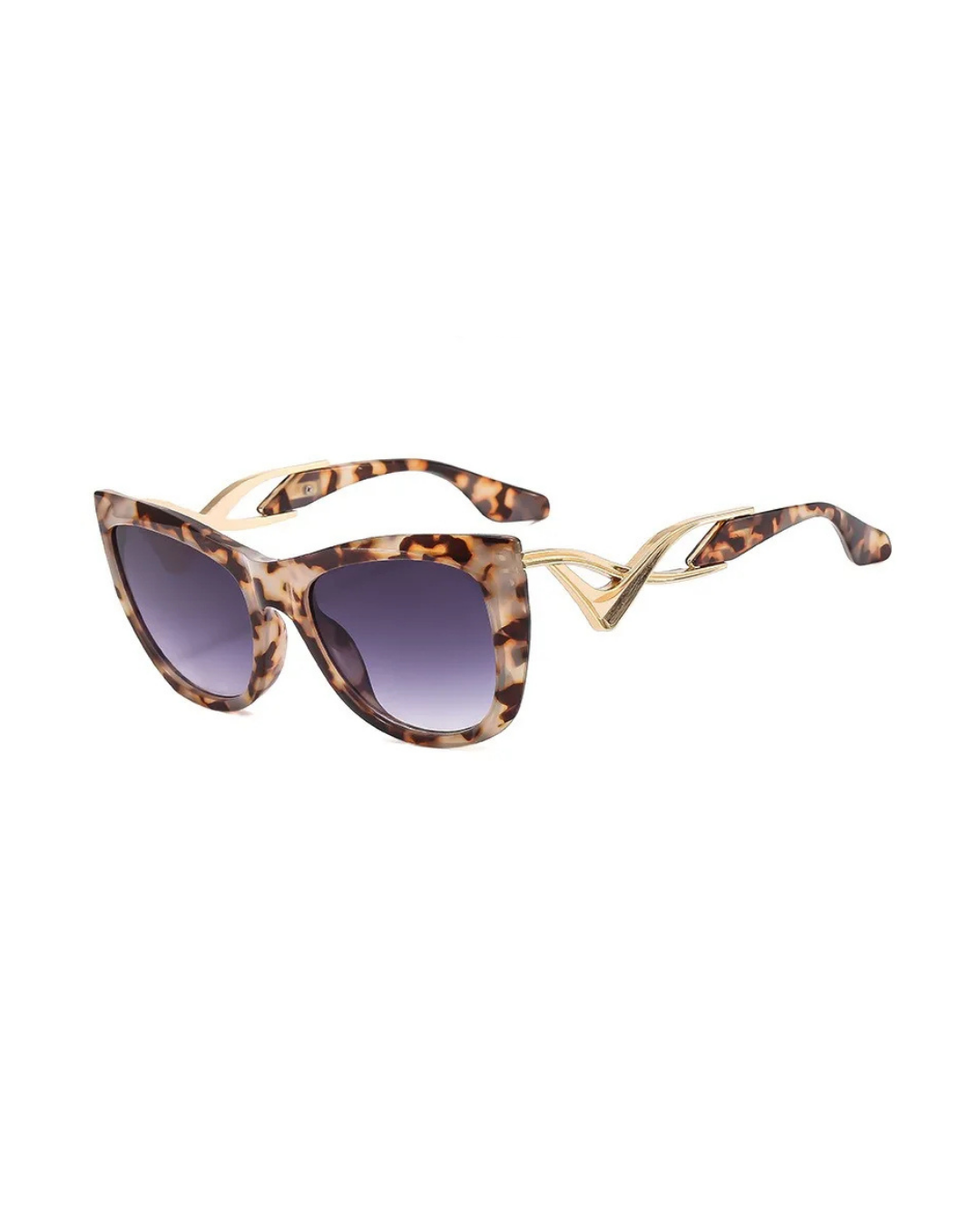 Kar Leoparı & Altın Metal Detaylı Cat-Eye Güneş Gözlüğü