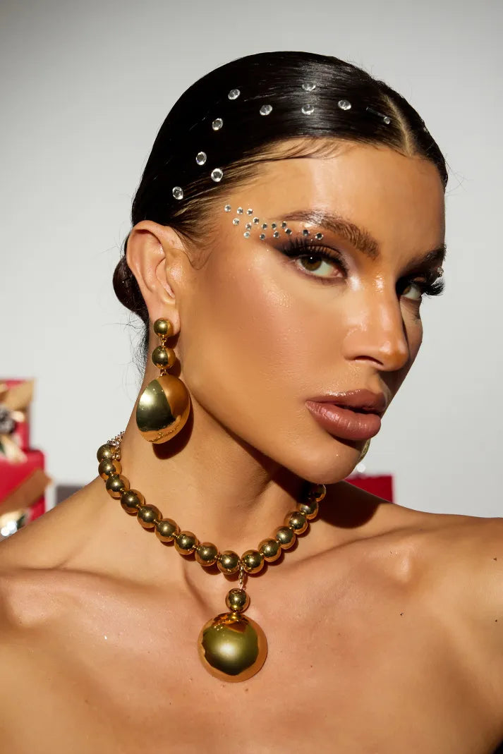 GILDRA Altın Top Detaylı Küpe&Kolye Seti