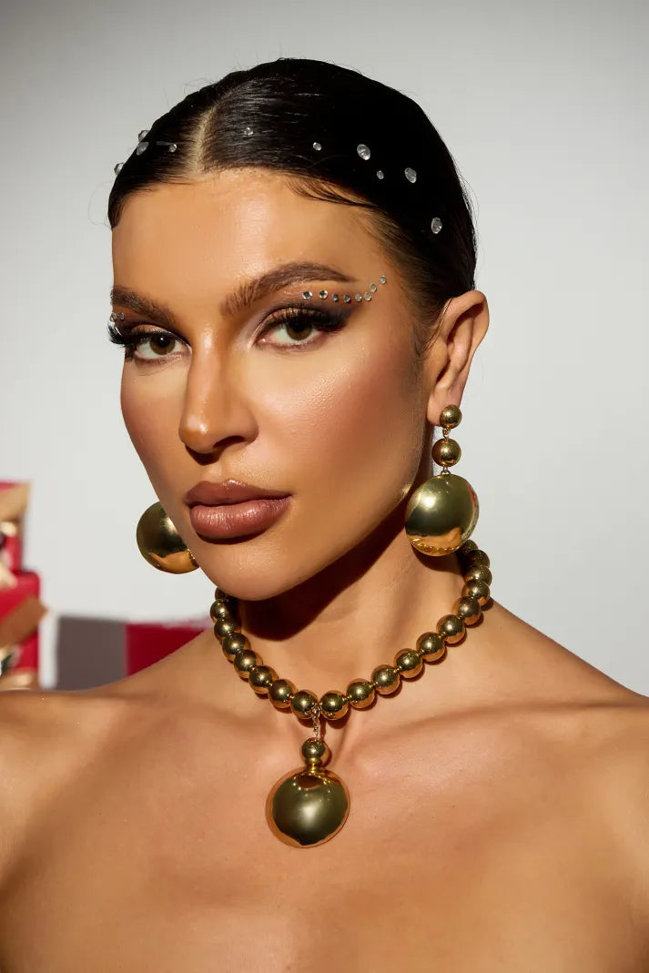 GILDRA Altın Top Detaylı Küpe&Kolye Seti