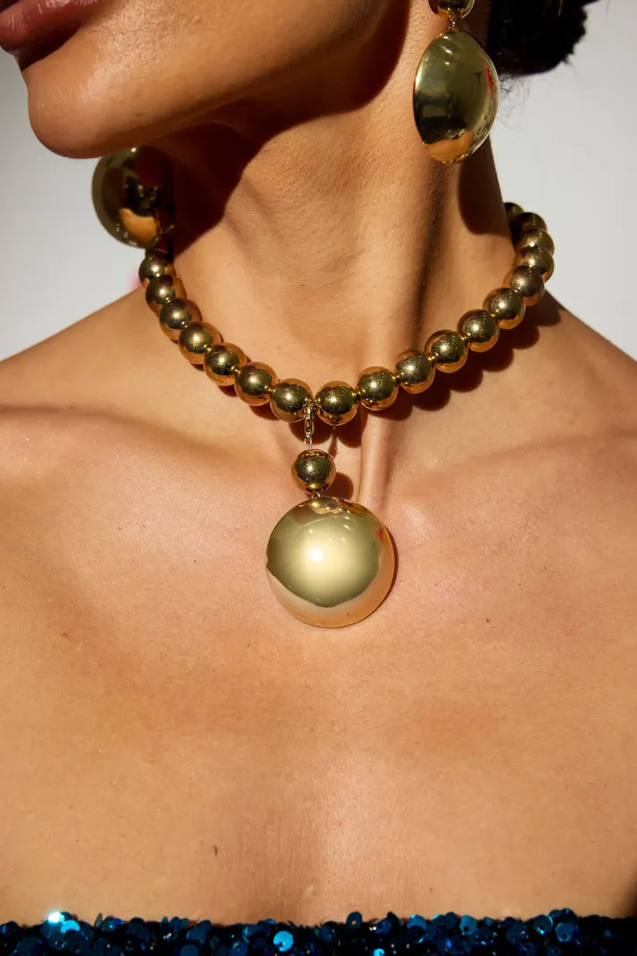 GILDRA Altın Top Detaylı Küpe&Kolye Seti