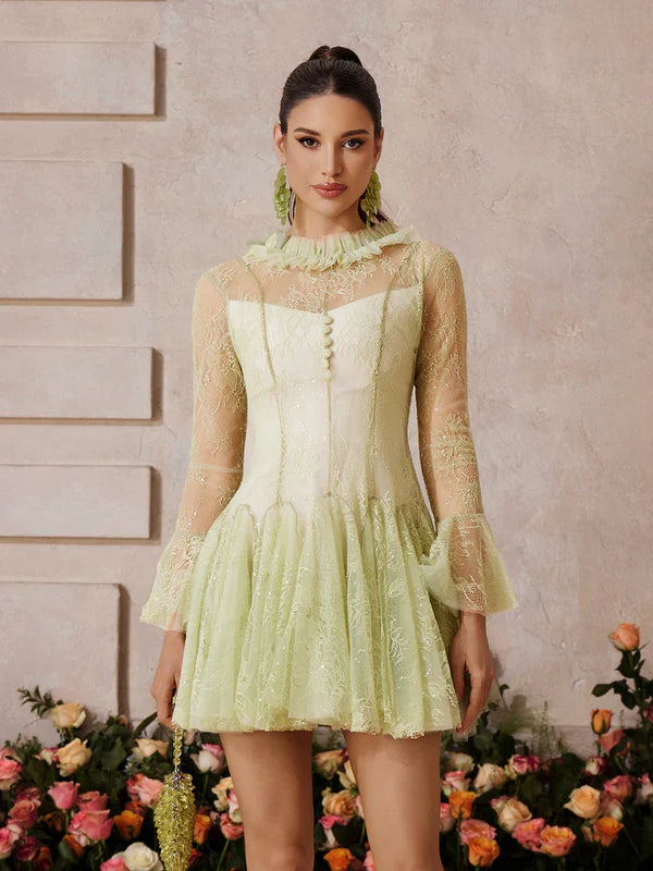 LORELEI Viktoryen Yaka Dantel Mini Elbise