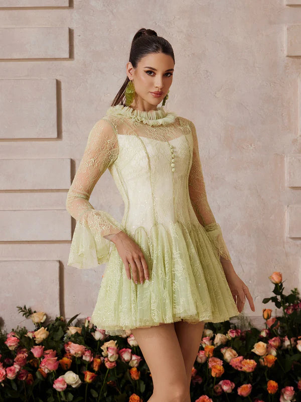 LORELEI Viktoryen Yaka Dantel Mini Elbise