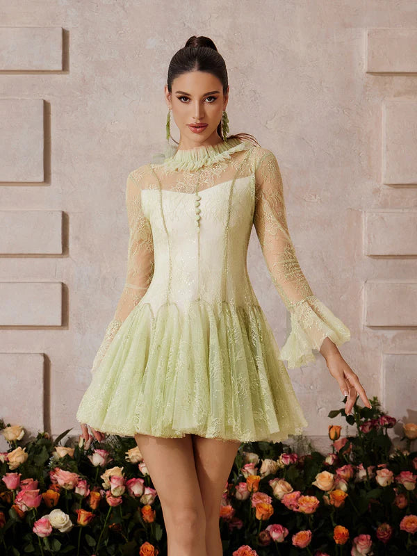 LORELEI Viktoryen Yaka Dantel Mini Elbise