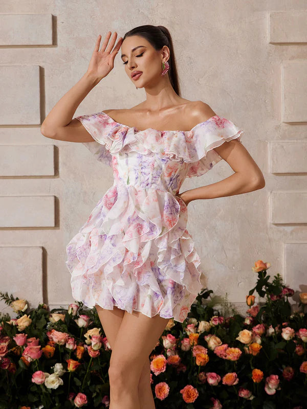 LILIBET Omuzları Açık Volanlı Mini Elbise