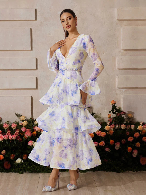 WISTERIA Uzun Kollu Desenli Maxi Elbise
