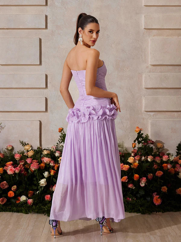 SABINE Straplez Drapeli Maxi Elbise