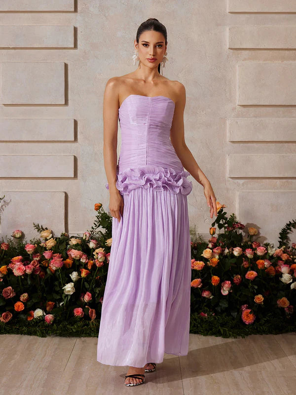 SABINE Straplez Drapeli Maxi Elbise