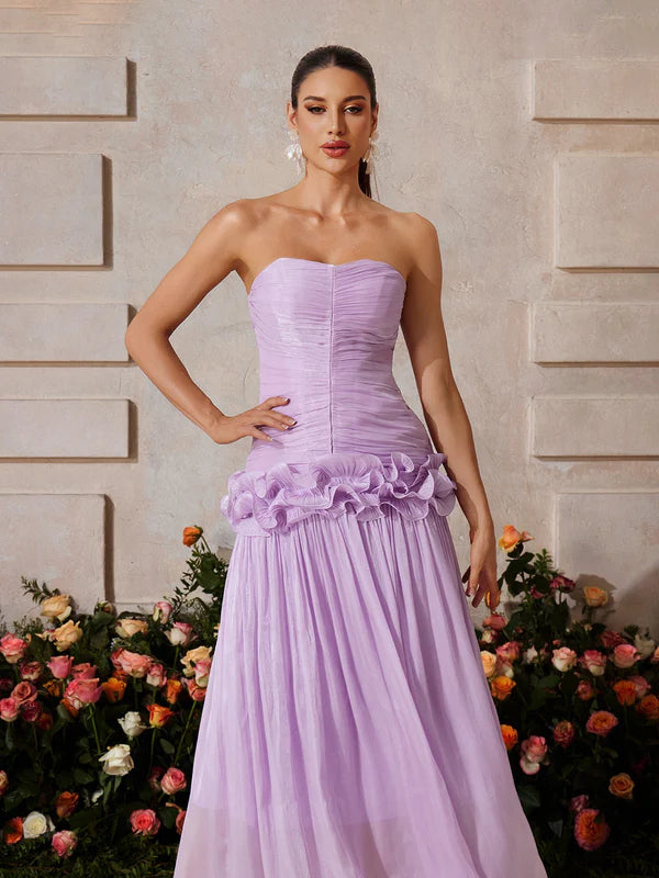 SABINE Straplez Drapeli Maxi Elbise