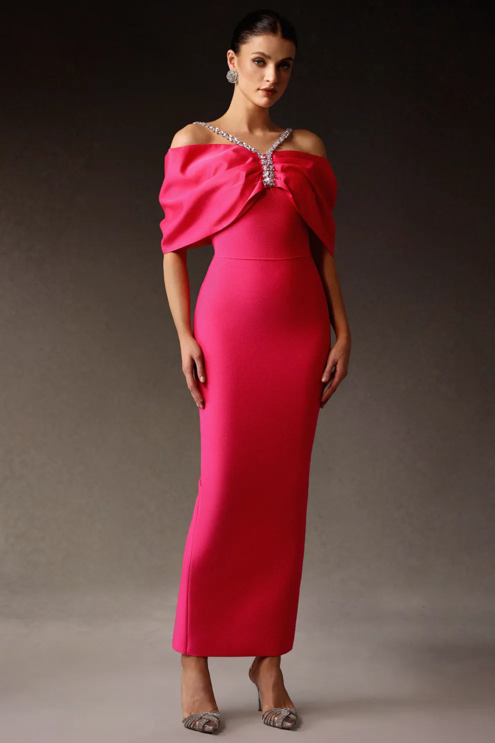 CADENCE - Kristalli Maksi Elbise / Fuşya (Pink Radiance)