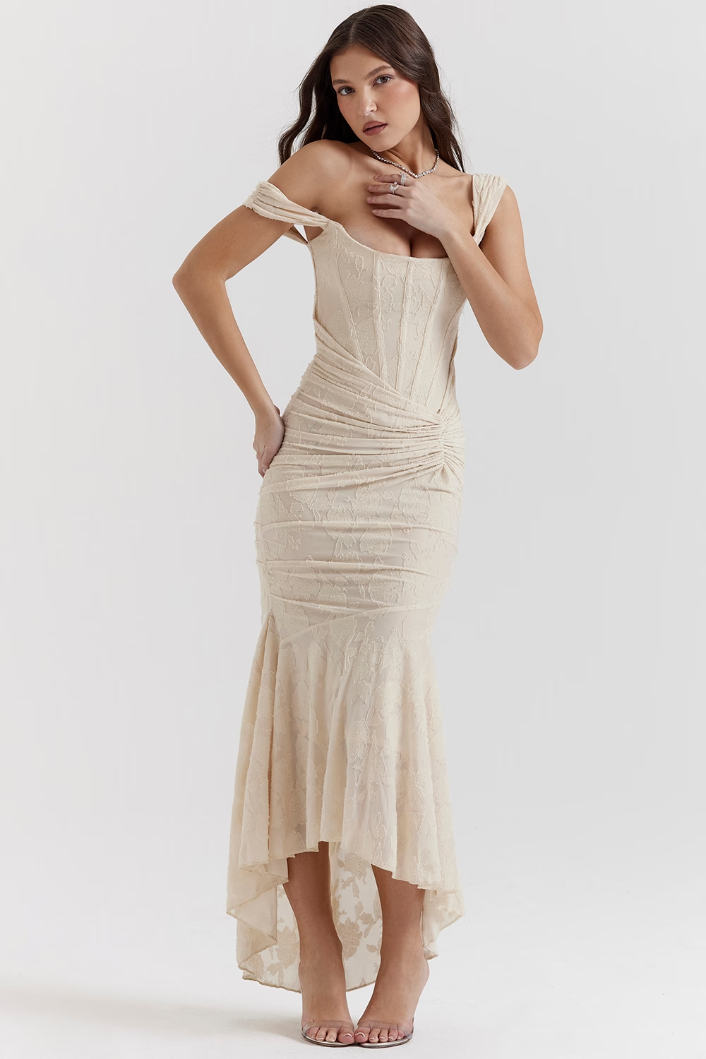 KATERİNA - Vintage Krem Çiçekli Elbise