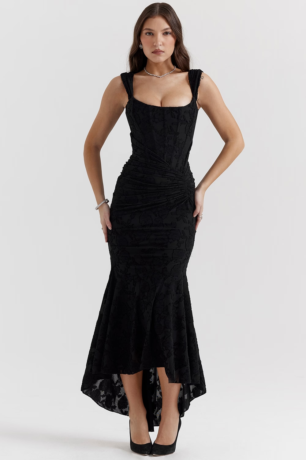 KATERİNA - Vintage  Siyah Çiçekli Elbise