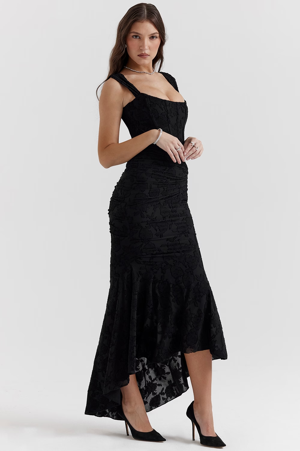 KATERİNA - Vintage  Siyah Çiçekli Elbise
