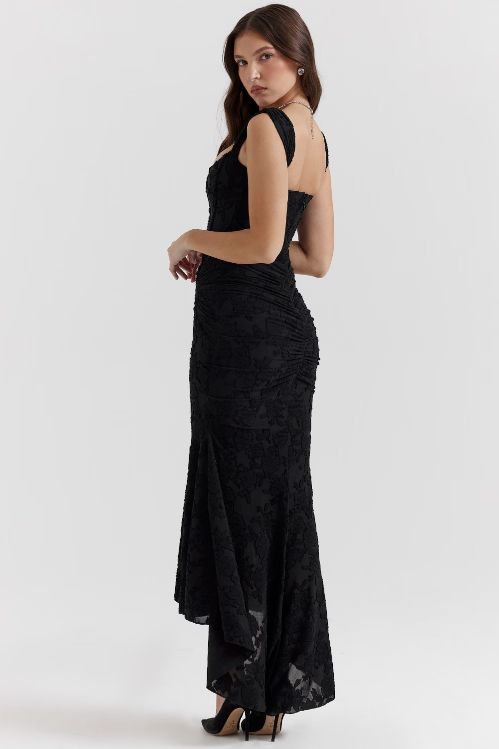 KATERİNA - Vintage  Siyah Çiçekli Elbise