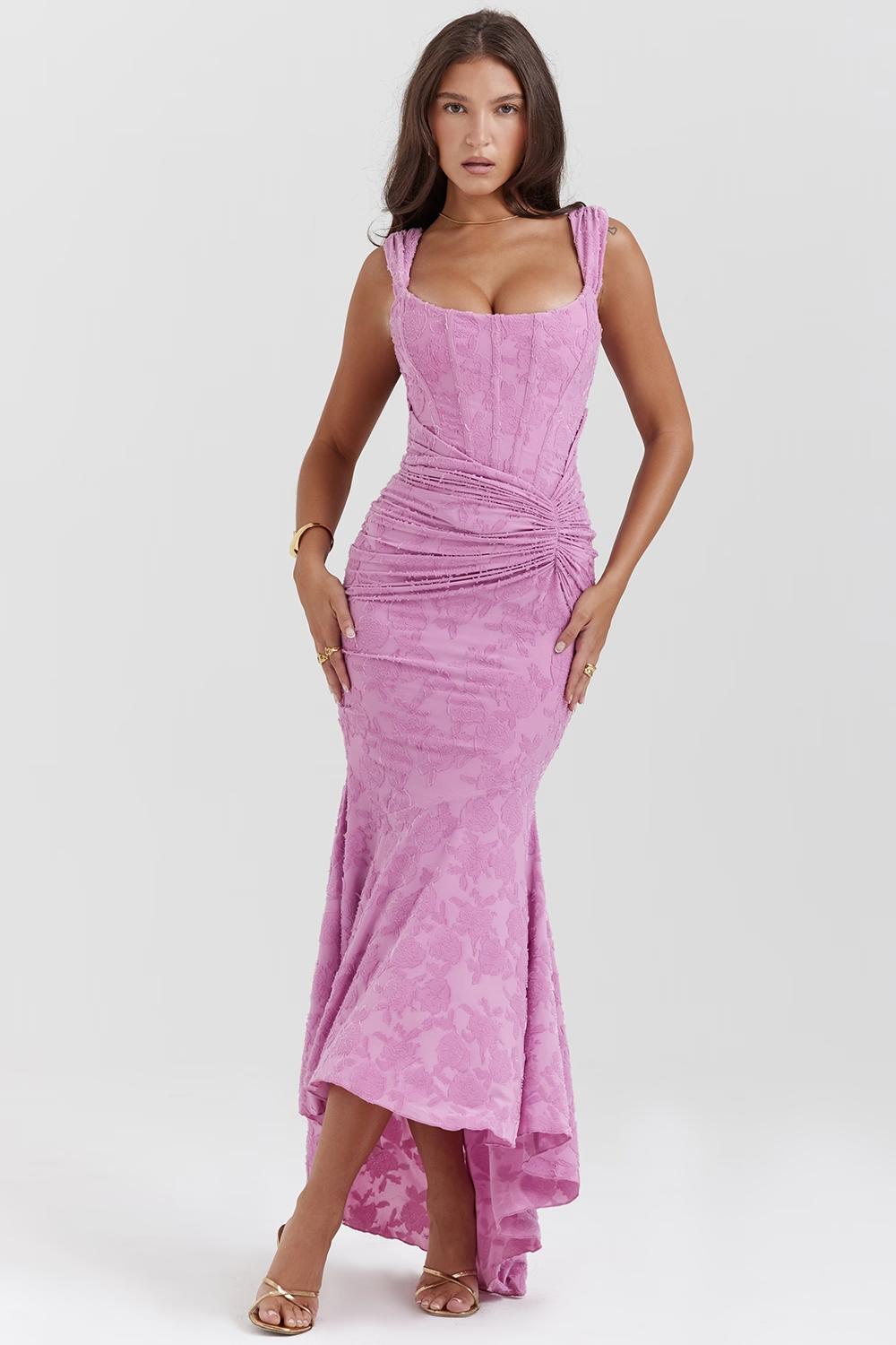KATERİNA - Vintage  Pembe Çiçekli Elbise
