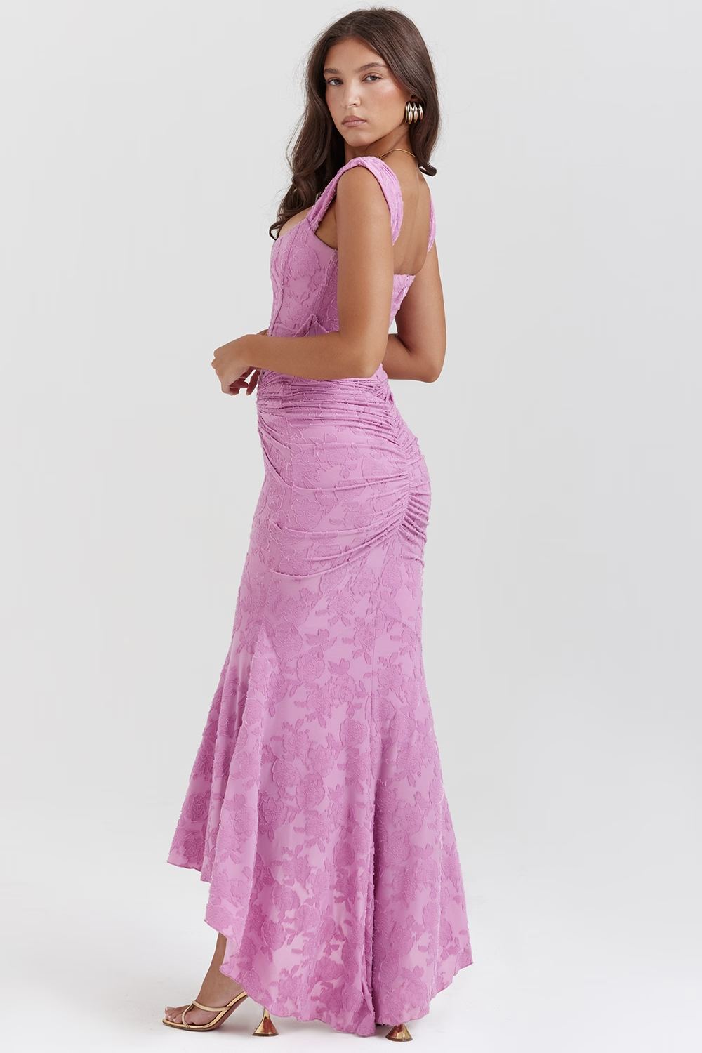 KATERİNA - Vintage  Pembe Çiçekli Elbise