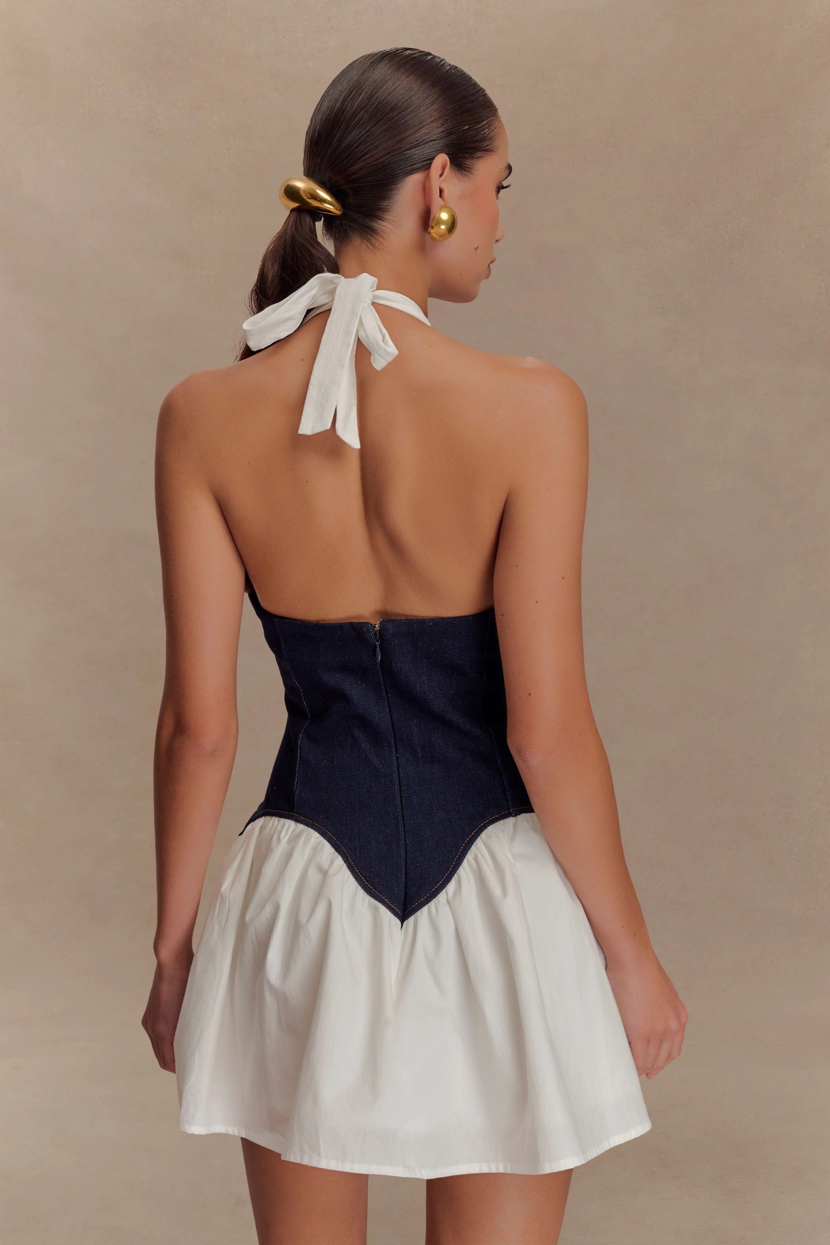 Brigitte - Denim Korseli Poplin Mini Elbise